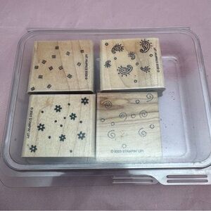 🌸 Stampin’ Up! Fresh Fillers Rubber Stamp Set of 4 – 2003 Wood Mounted ✨